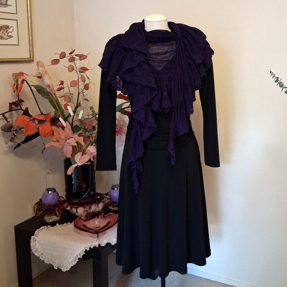 VTG NEW NOA NOA 100% Cotton Triangle Classic Luxury Purple Ruffle Cardigan Scarf - Picture 4 of 9